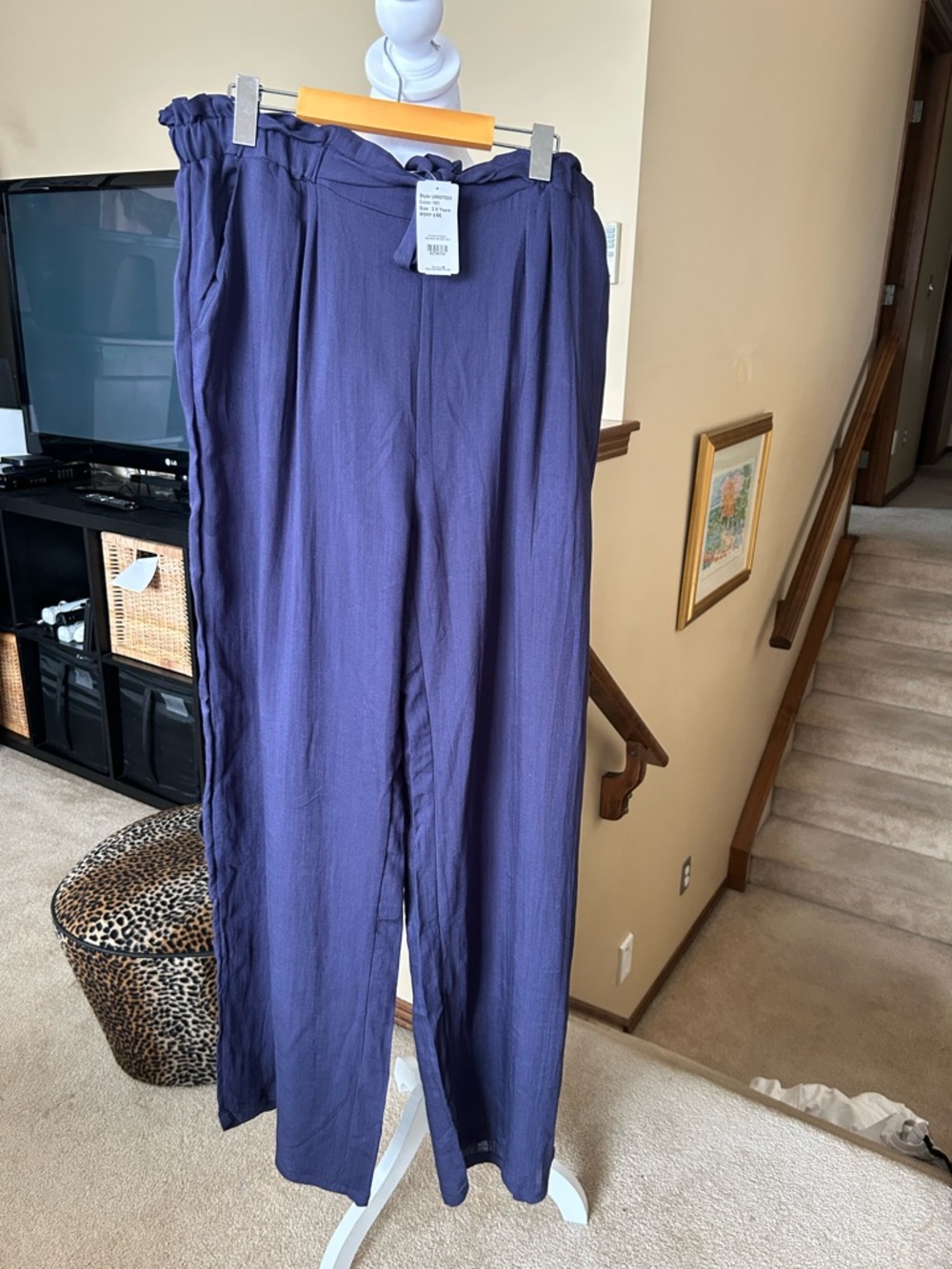 Women's Wide-Leg Paperbag Waist Pants in Navy